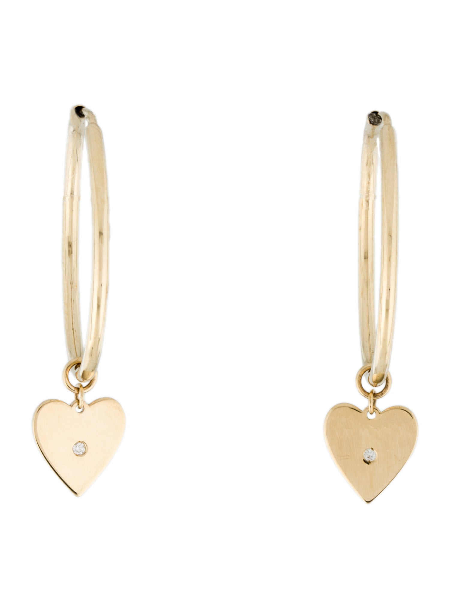 Earrings 14K Diamond Heart Charm Hoop Earrings