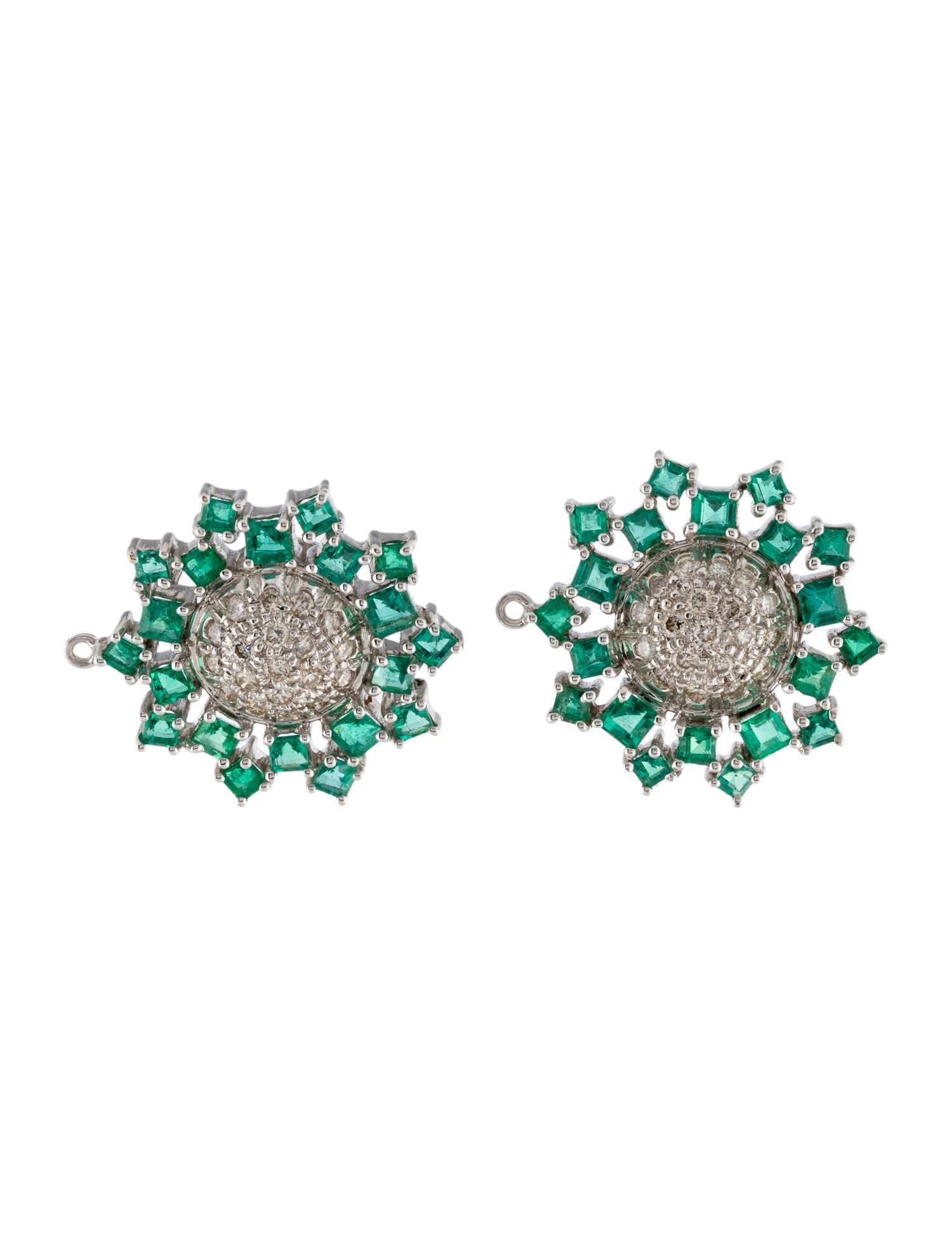 Earrings 18K 2.32ctw Emerald & Diamond Floral Stud Earrings