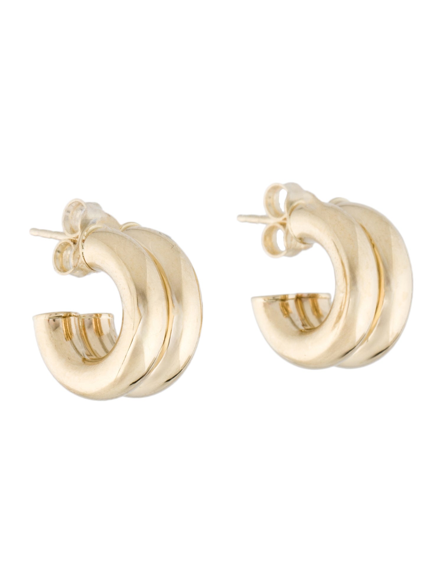 Earrings 14K Hollow Double Row C Hoop Earrings