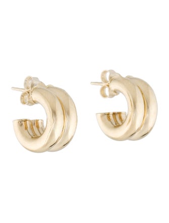 Earrings 14K Hollow Double Row C Hoop Earrings