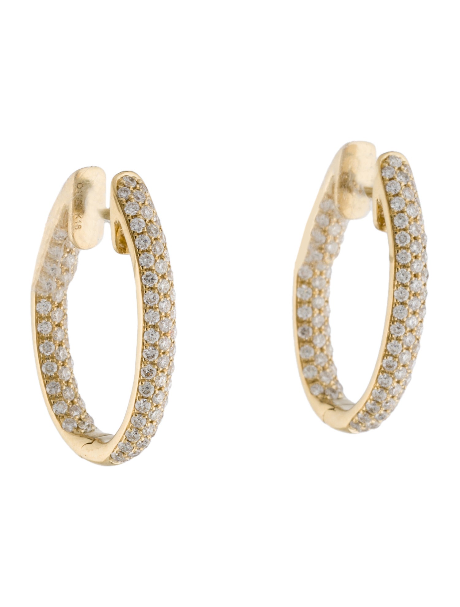 Earrings 18K 1.02ctw Diamond Pave In-Out Oval Hoop