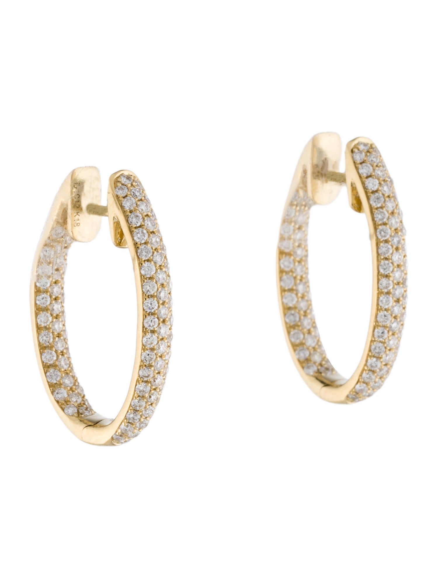 Earrings 18K 1.02ctw Diamond Pave In-Out Oval Hoop