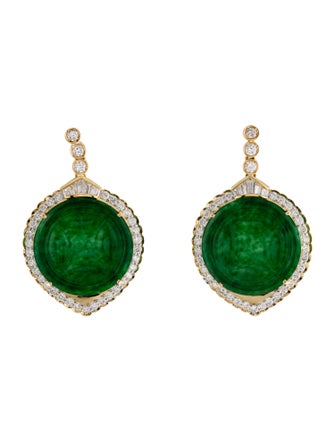 Earrings 14K Dyed Jadeite & Diamond Drop Earrings
