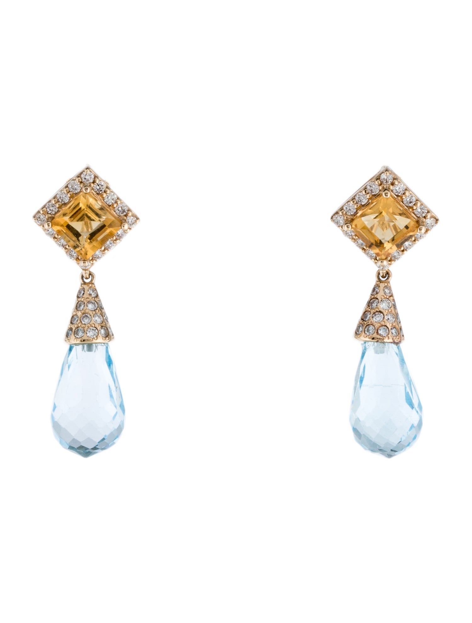 Earrings 14k Topaz, Citrine & Lab-Grown Diamond Drop