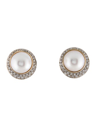 Earrings 14K Pearl & Diamond Earclips