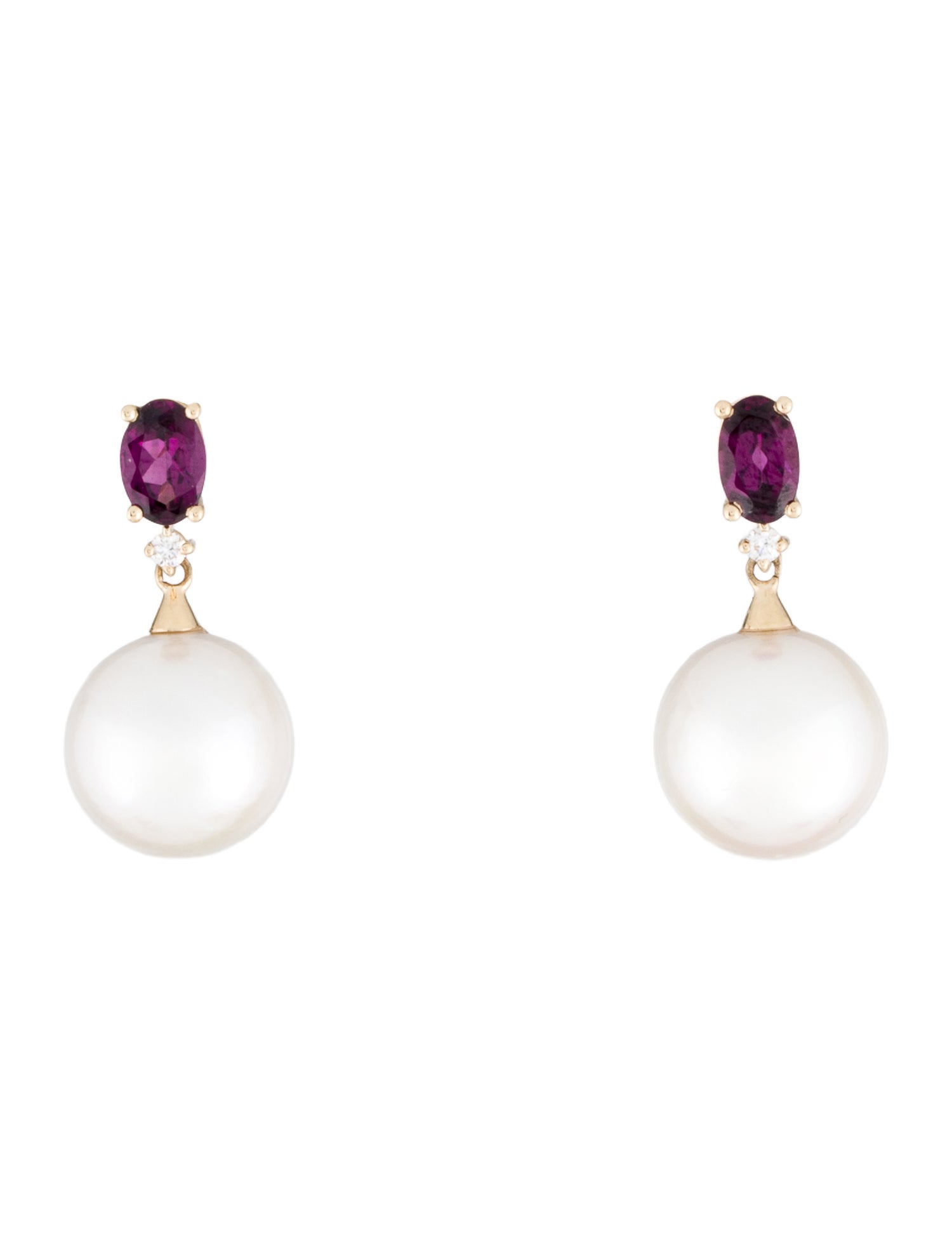 Earrings 14K Pearl, Rhodolite & Diamond Drop Earrings