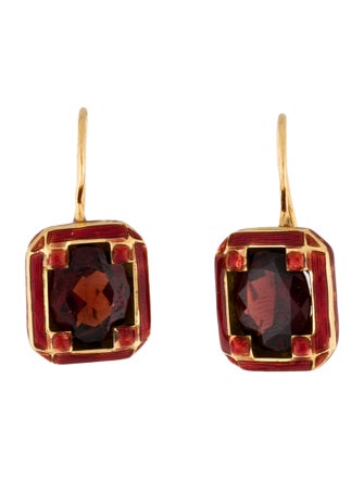 Earrings 18K Champlevé Enamel-Framed Garnet Earrings