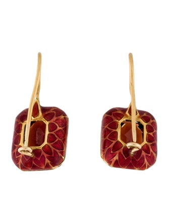 Earrings 18K Champlevé Enamel-Framed Garnet Earrings