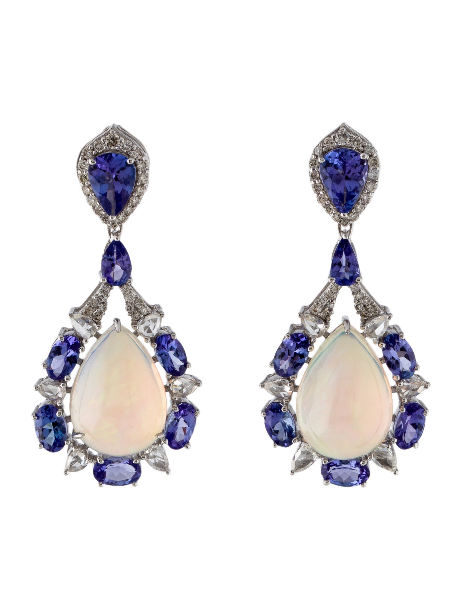 Earrings 18K 6.62ctw Opal, Tanzanite, & Diamond Drop Earrings