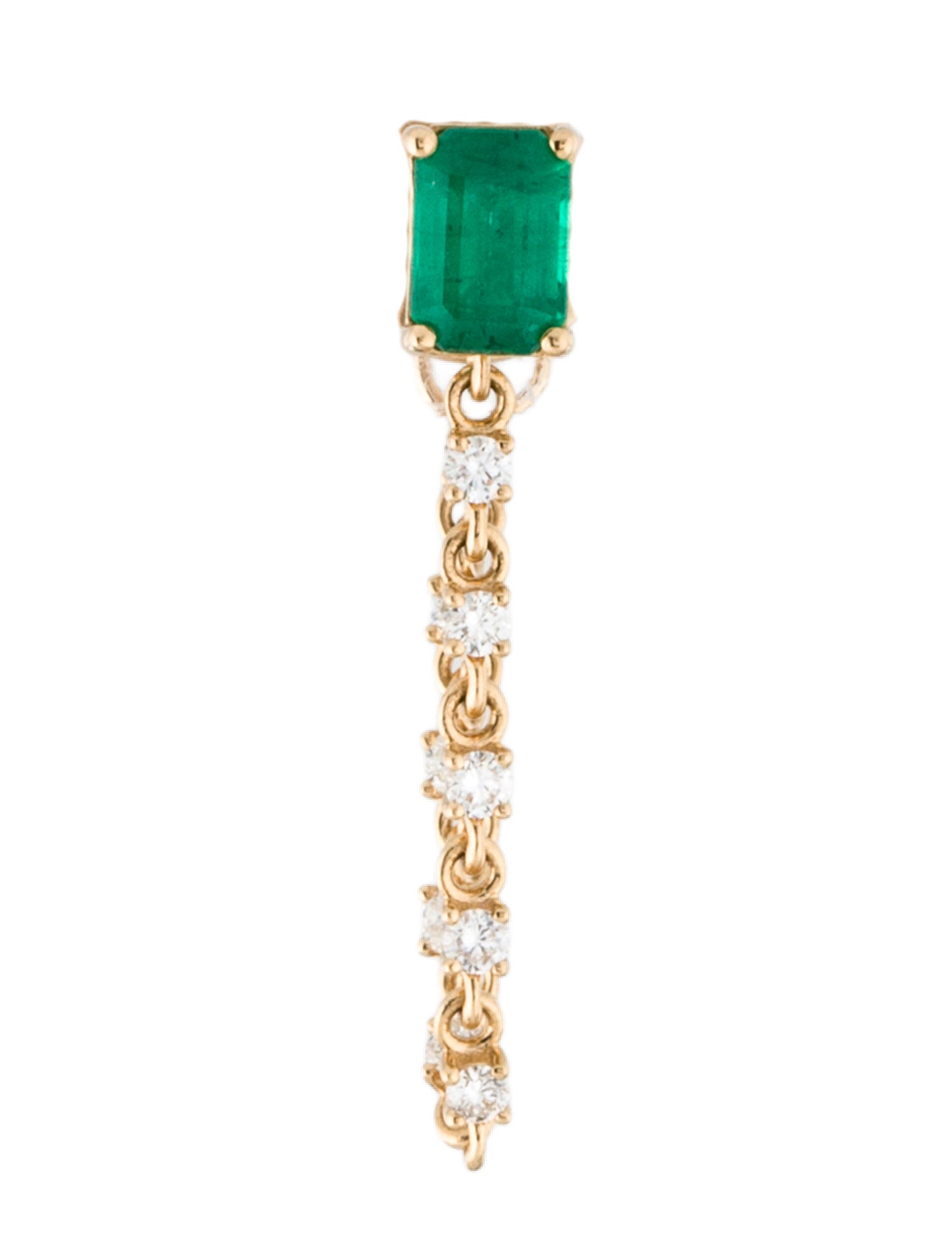 Earrings 18K Emerald & Diamond Single Drop Earring