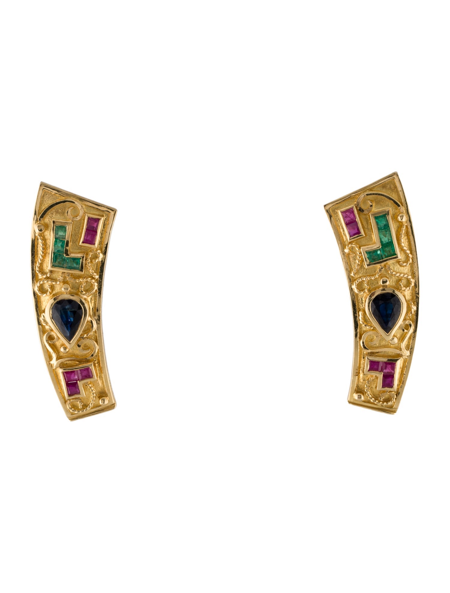 Earrings 18K 1.13ctw Sapphire, Ruby & Emerald Earclips