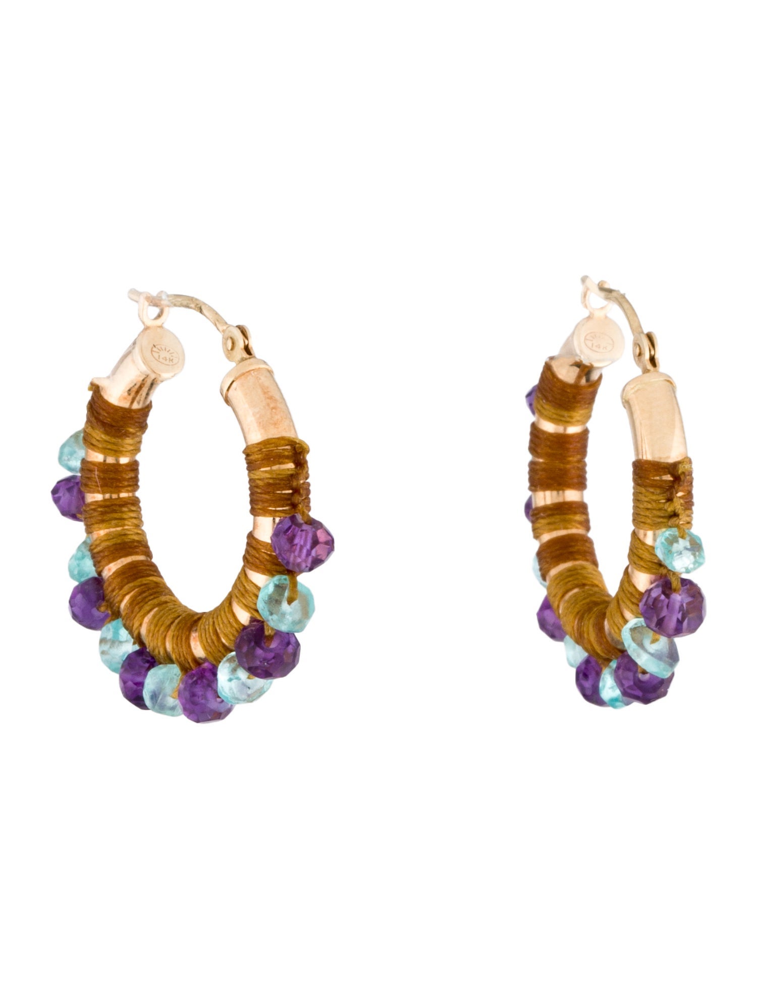 Earrings 14K Amethyst & Apatite Beaded Hoop