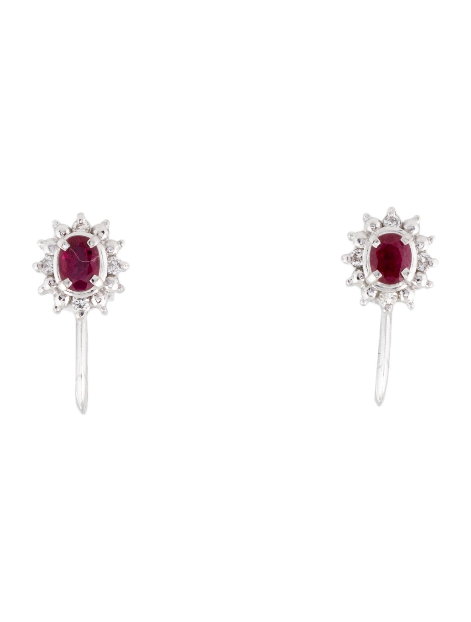 Earrings Platinum Ruby & Diamond Screw Clip-On Earrings