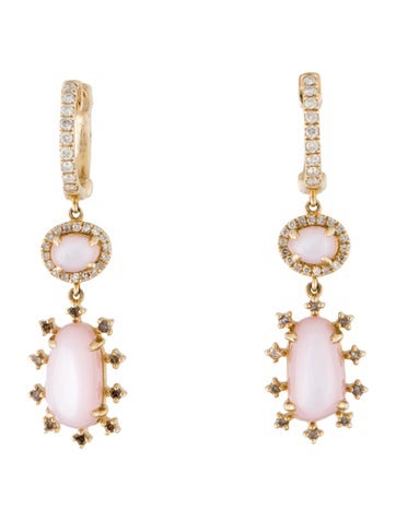 Earrings Drop 14K Mother of Pearl & Diamond