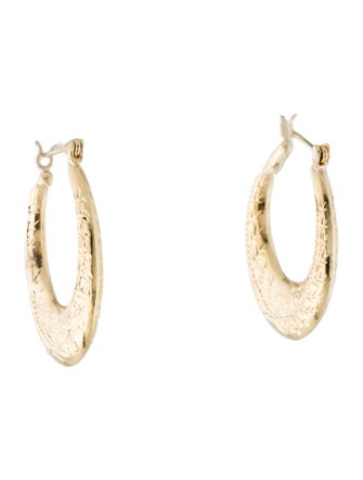 Earrings 14K Leaf Embossed Hoop Earrings