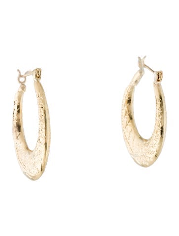 Earrings Hoop 14K Leaf Embossed