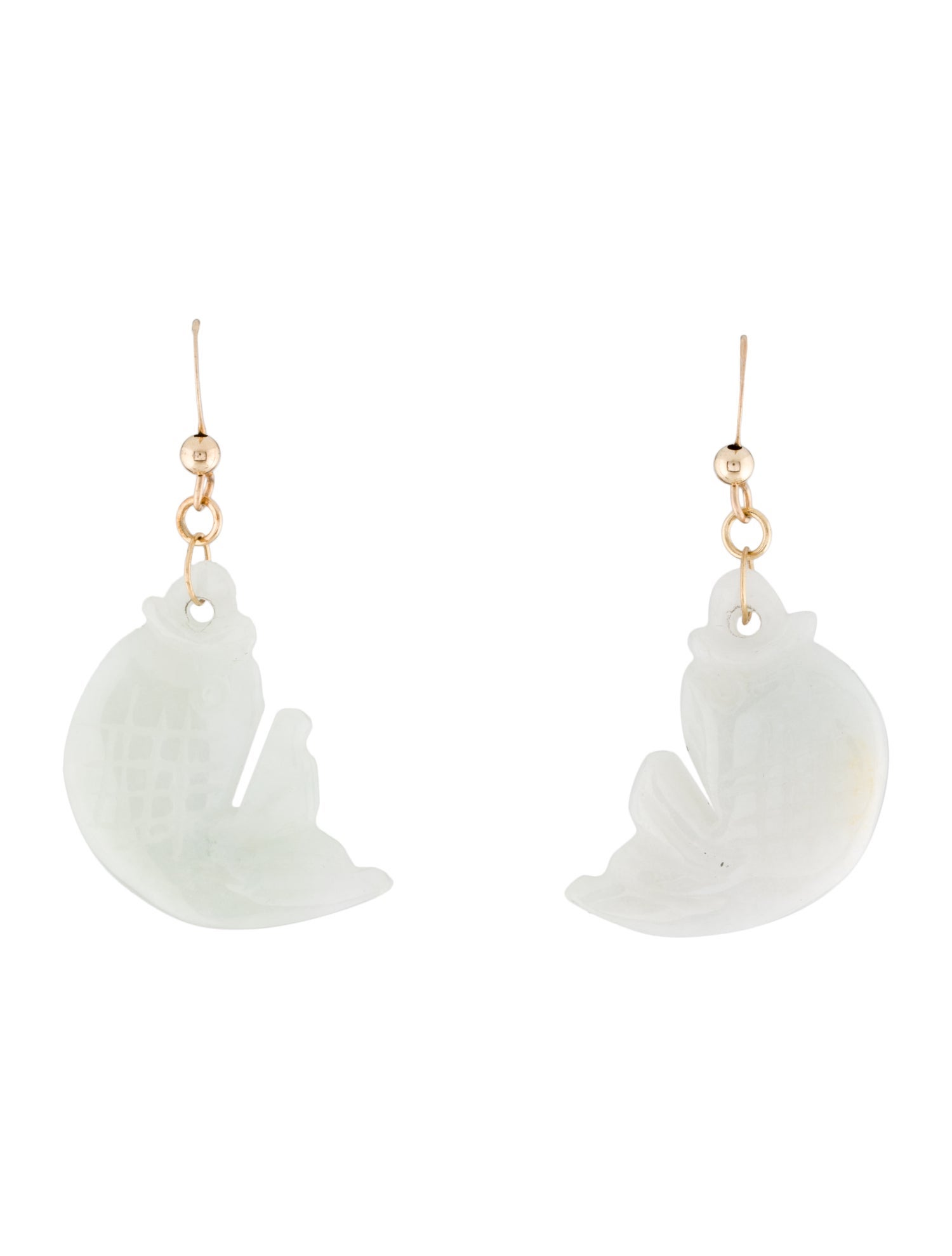 Earrings 14K Jadeite Fish Drop Earrings