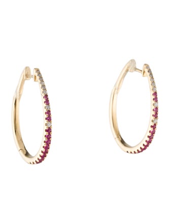 Earrings 14K Sapphire, Ruby & Diamond Huggie Drop Earrings