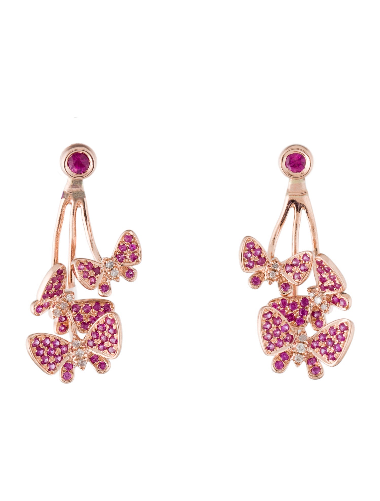 Earrings 14K Ruby & Diamond Butterfly Drop Earrings