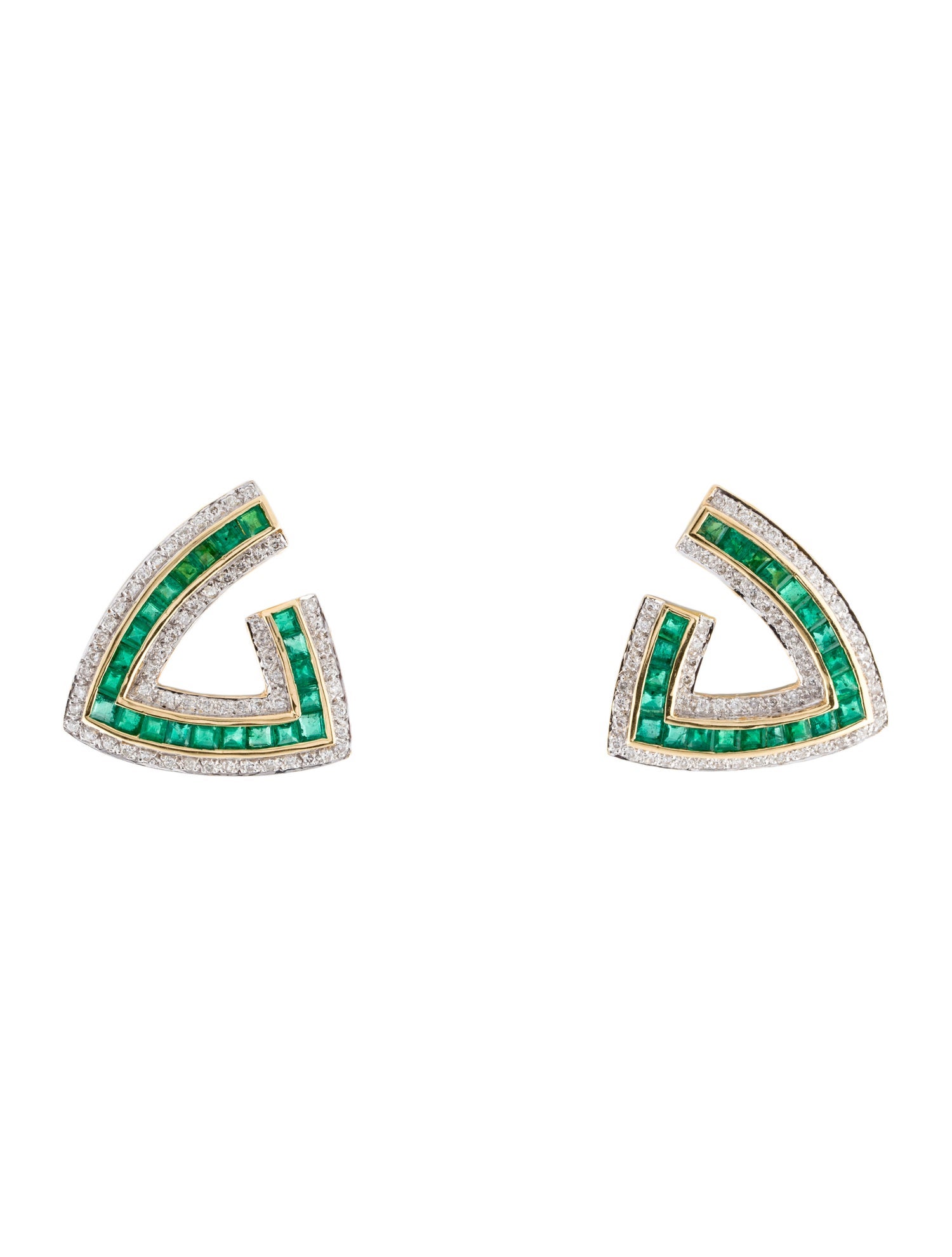 Earrings 18K 2.70ctw Emerald & Diamond Geometric