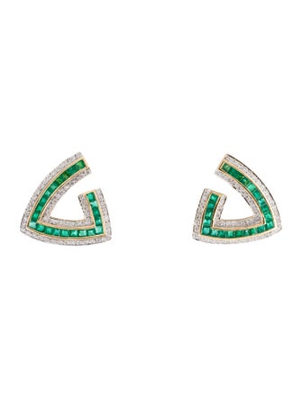 Earrings 18K 2.70ctw Emerald & Diamond Geometric Earrings