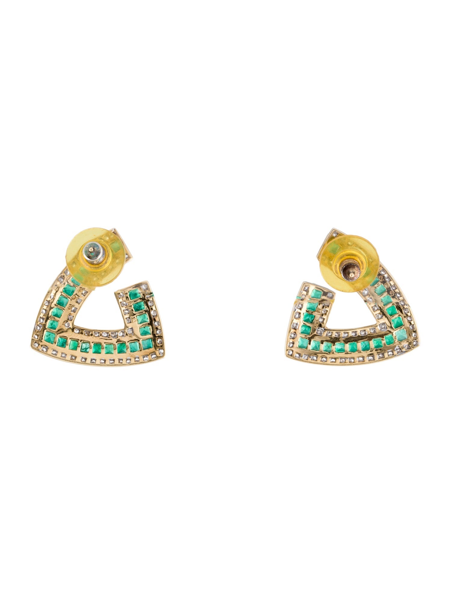 Earrings 18K 2.70ctw Emerald & Diamond Geometric Earrings