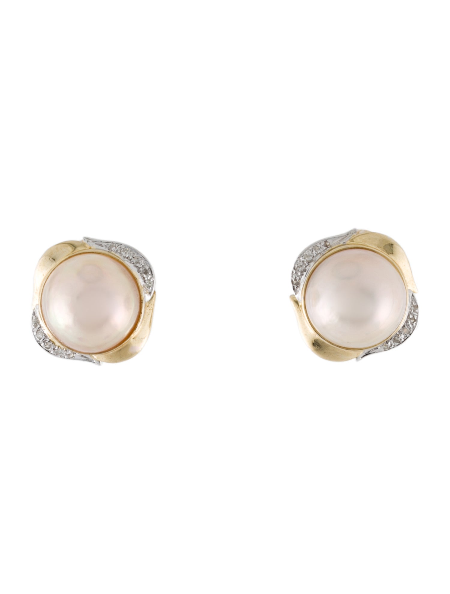 Earrings 14K Mabê Pearl & Diamond Earclips - 14K Yellow Gold Earclip ...