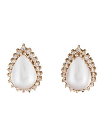 Earrings 14K Mabe Pearl & Diamond Earrings