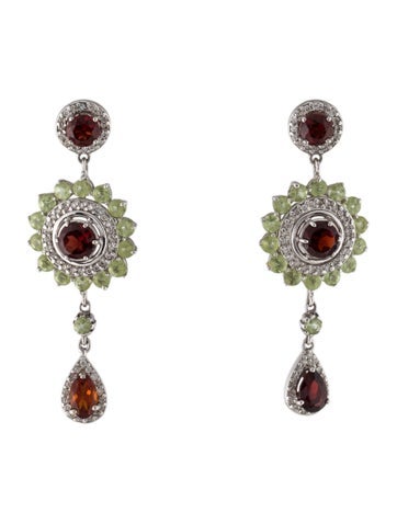 Earrings Drop 18K Diamond, Garnet & Peridot Chandelier