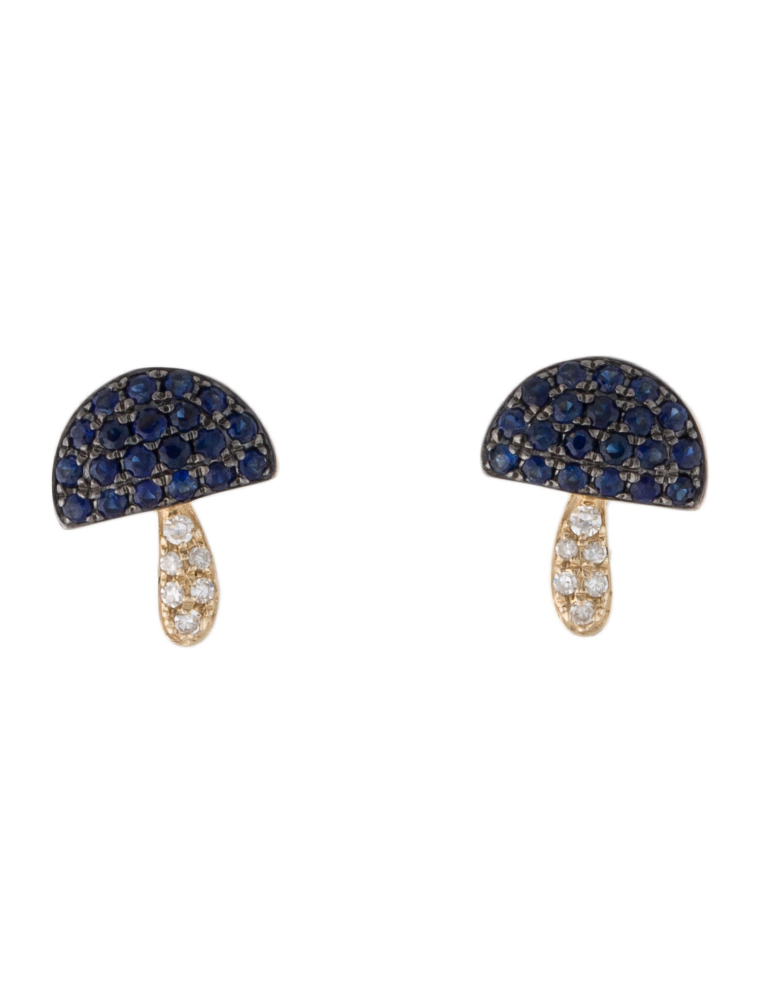 Earrings 14K Sapphire & Diamond Mushroom Stud Earrings