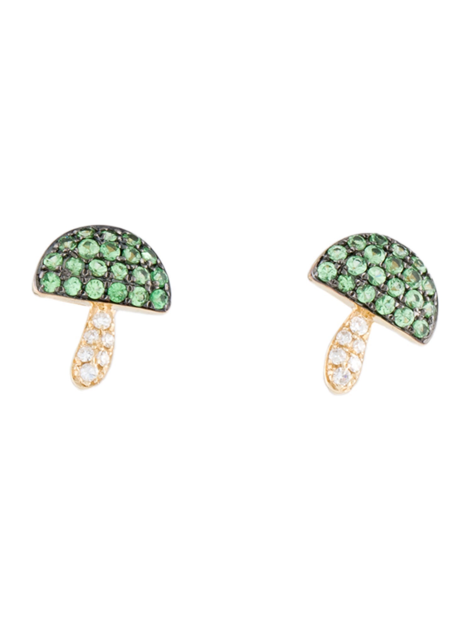 Earrings 14K Tsavorite Garnet & Diamond Mushroom Stud Earrings