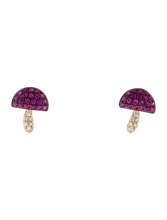 Earrings 14K Sapphire & Diamond Mushroom Stud Earrings