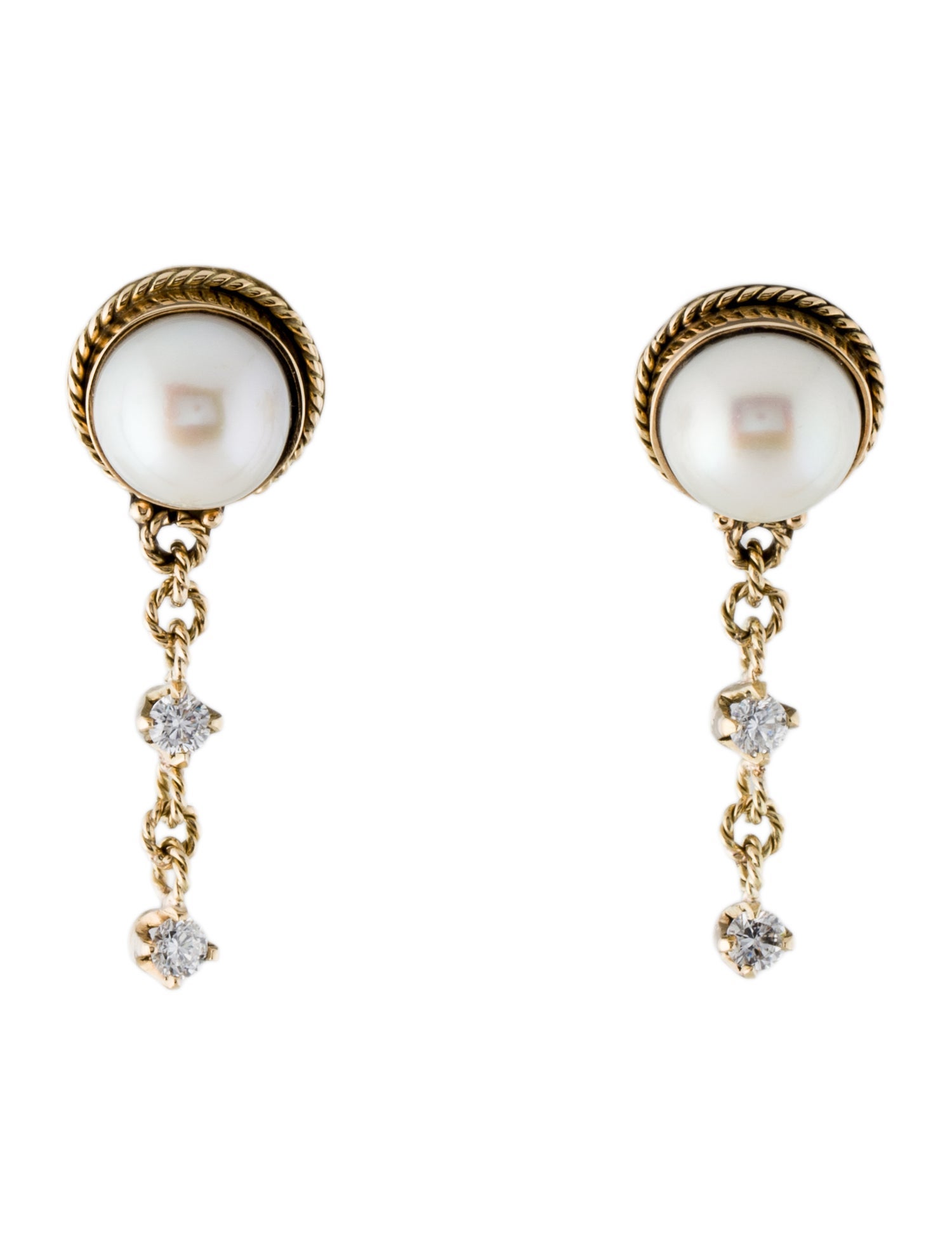 Earrings 18K Pearl & Diamond Drop Earrings