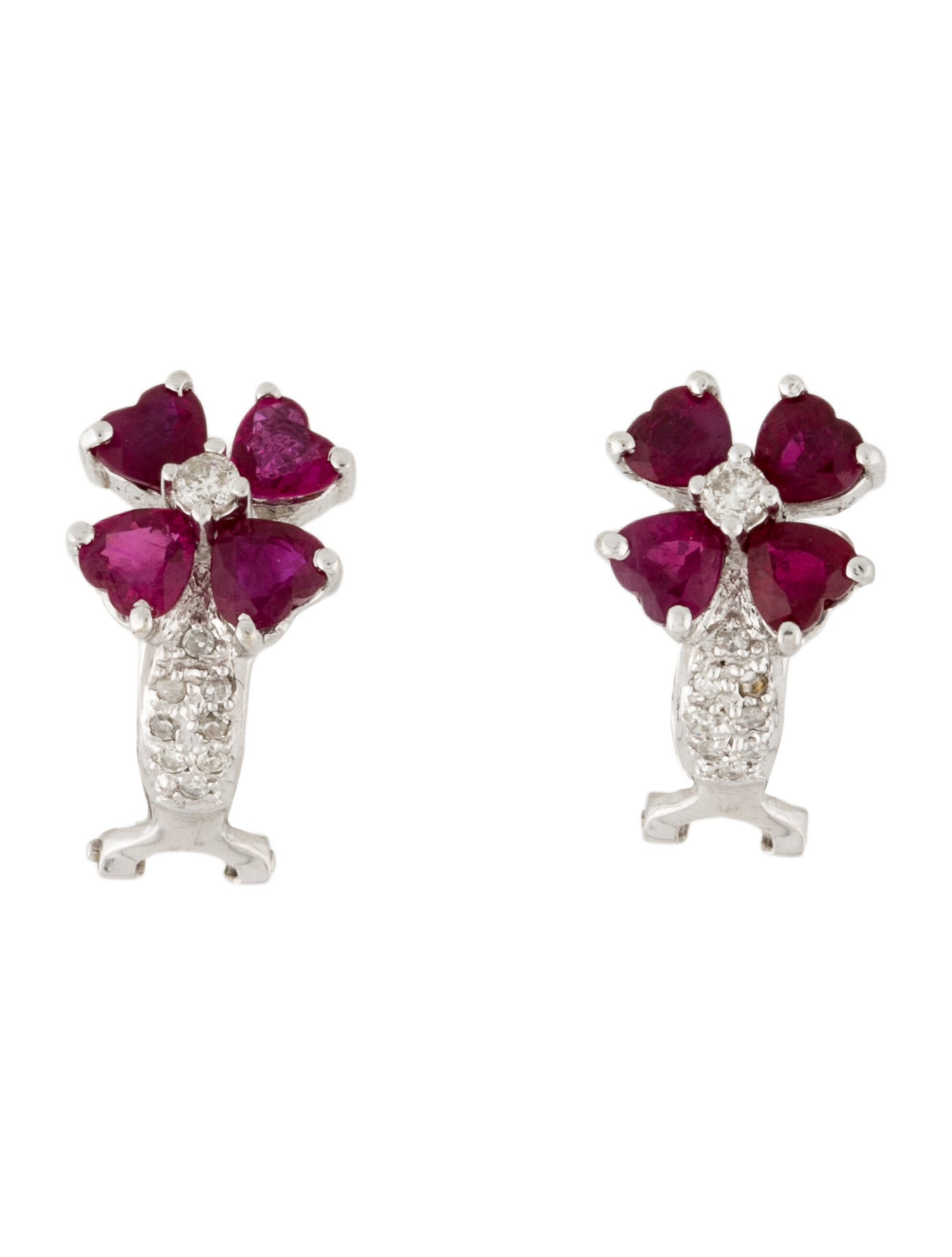 Earrings 14K Ruby & Diamond Flower Earclips