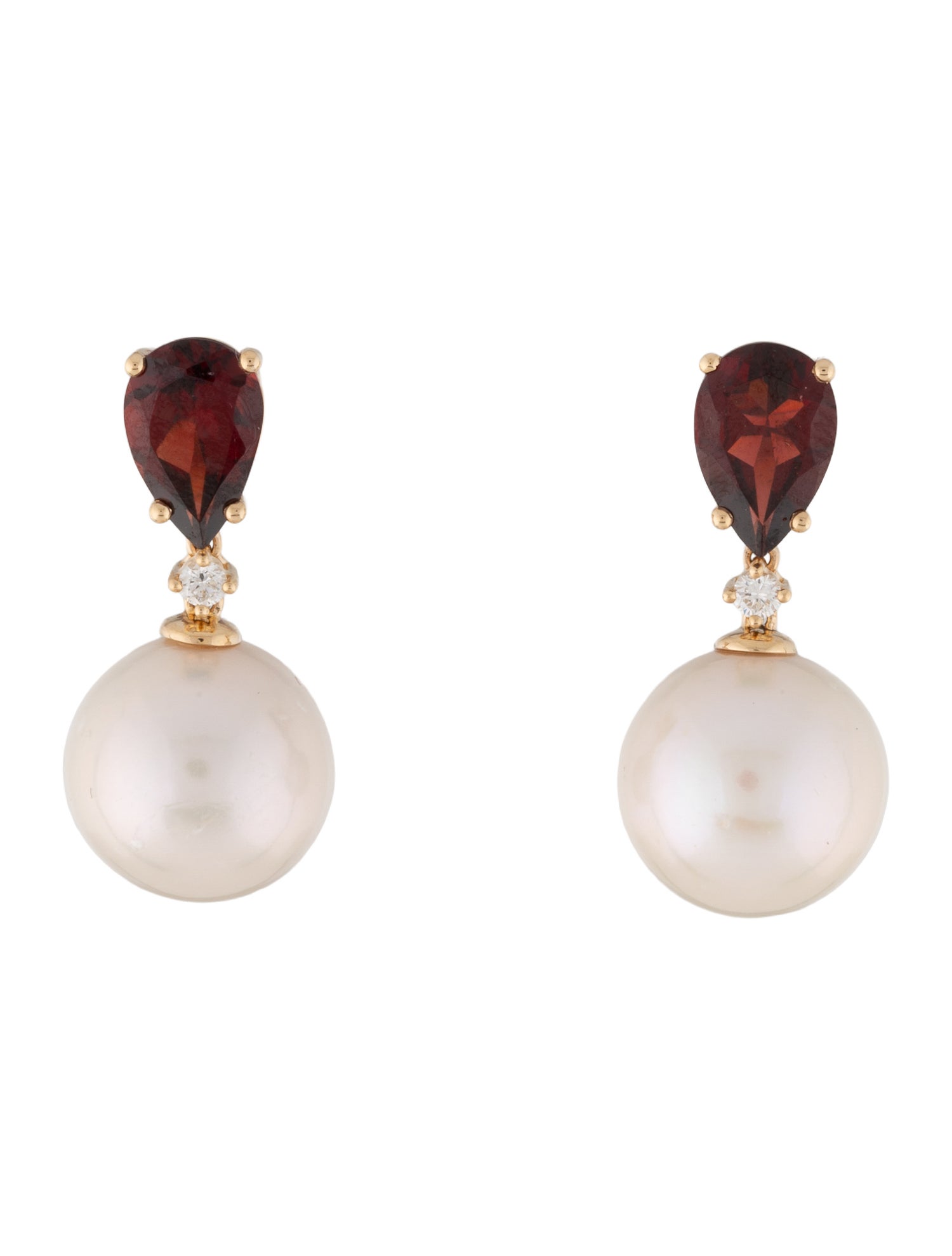 Earrings 14K Pearl, Garnet & Diamond Drop Earrings