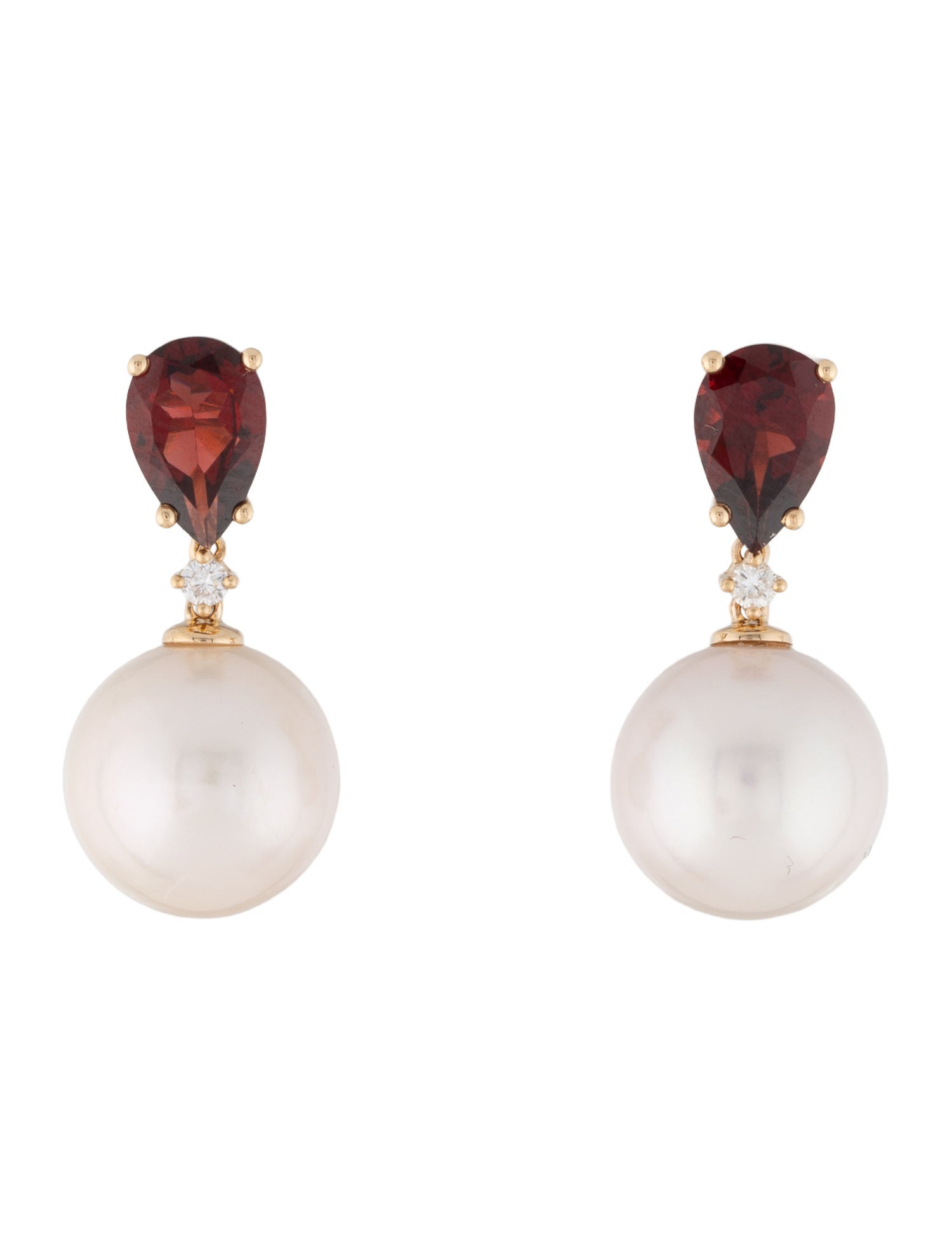 Earrings 14K Pearl, Garnet & Diamond Drop Earrings