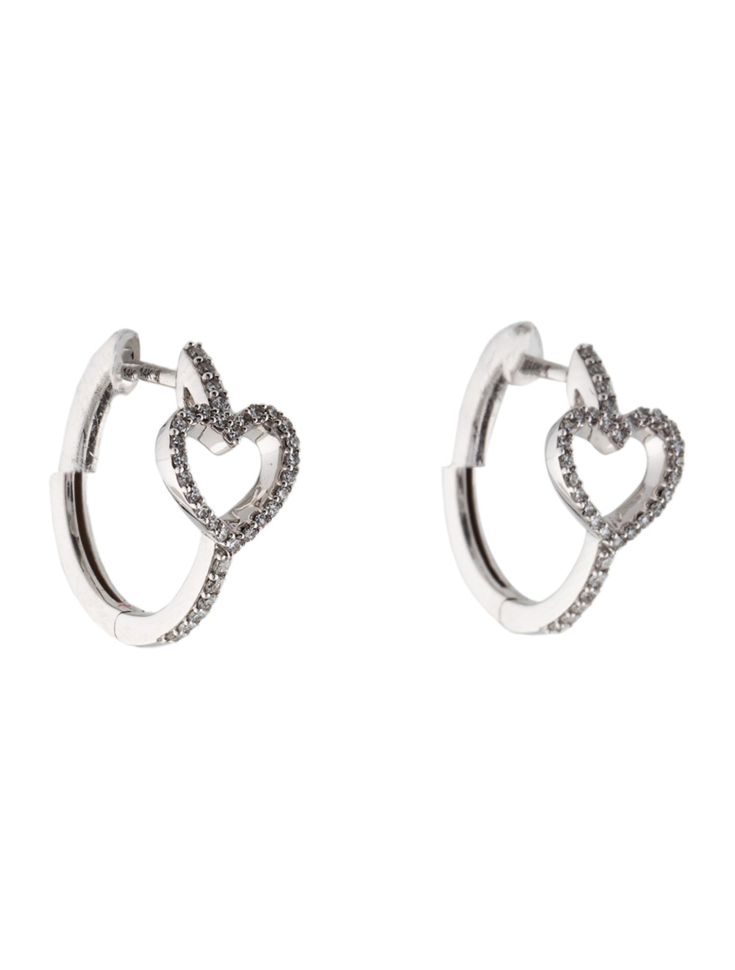 Earrings 14K Diamond Heart Hoop Earrings