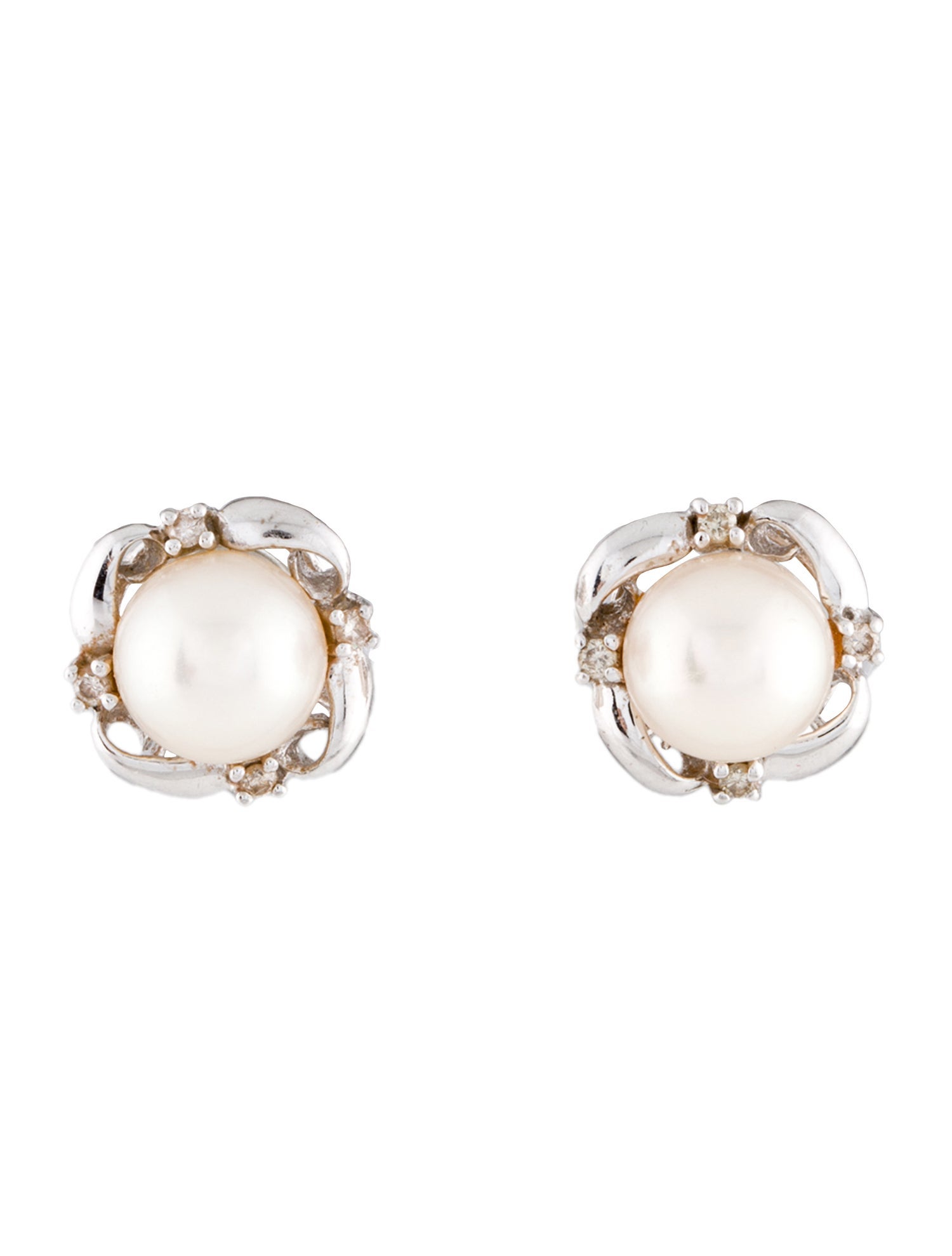 Earrings 14K Pearl & Diamond Stud Earrings
