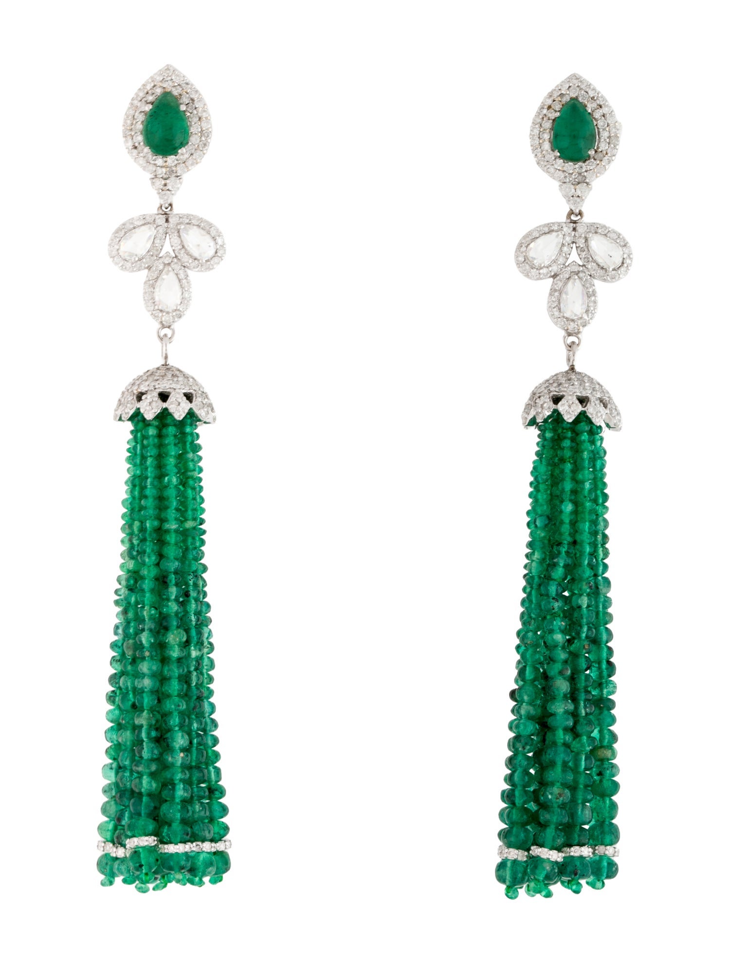 Earrings 18K Diamond & Emerald Tassel Drop