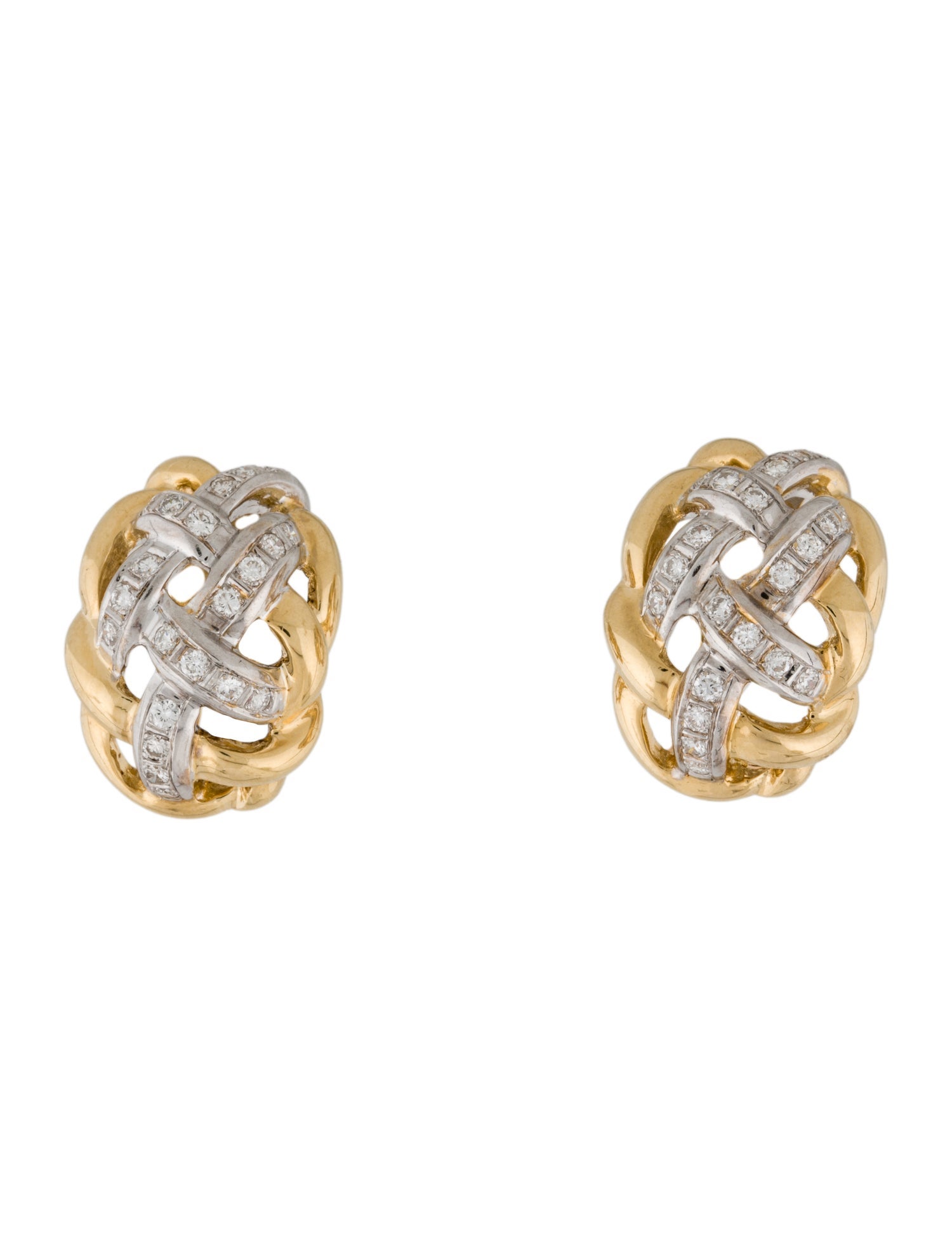 Earrings 18K Diamond Basket Weave Clip-On