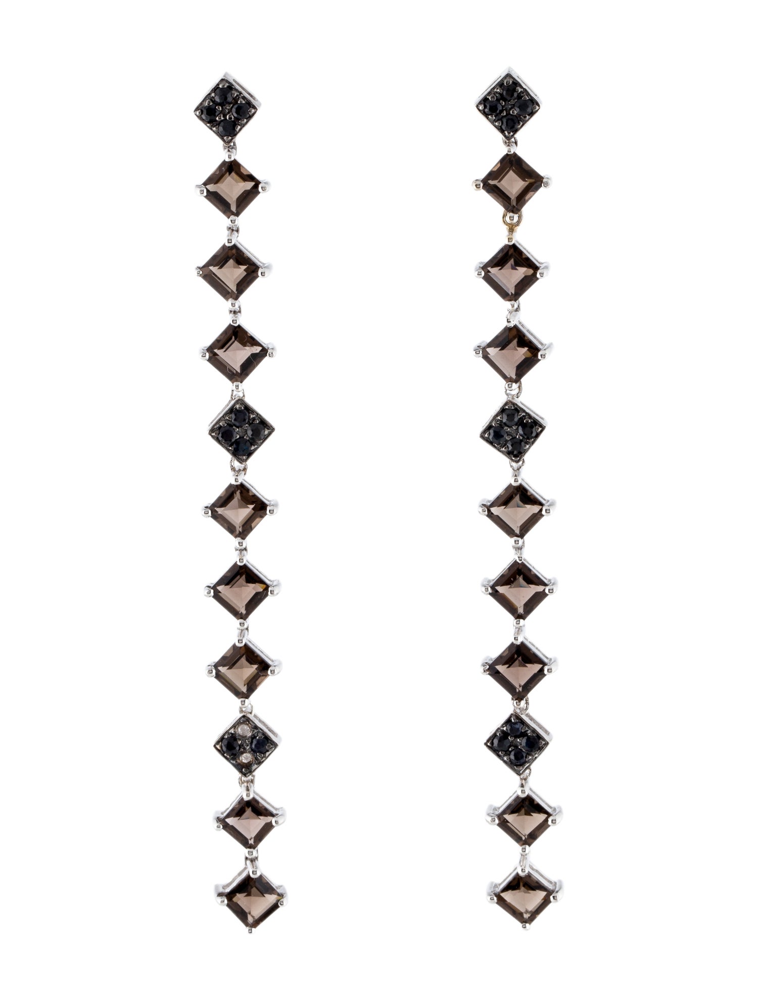 Earrings 18K Sapphire & Smoky Quartz Linear Drop Earrings