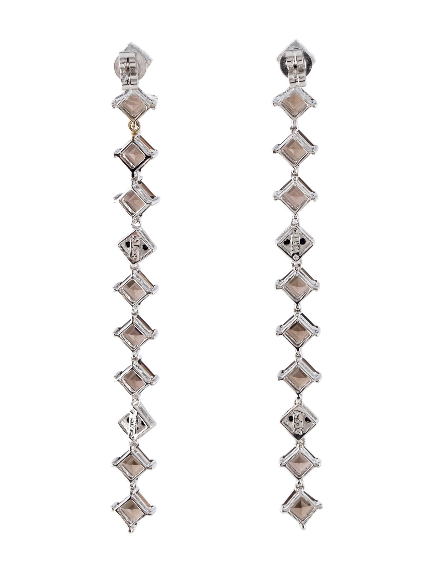 Earrings 18K Sapphire & Smoky Quartz Linear Drop Earrings