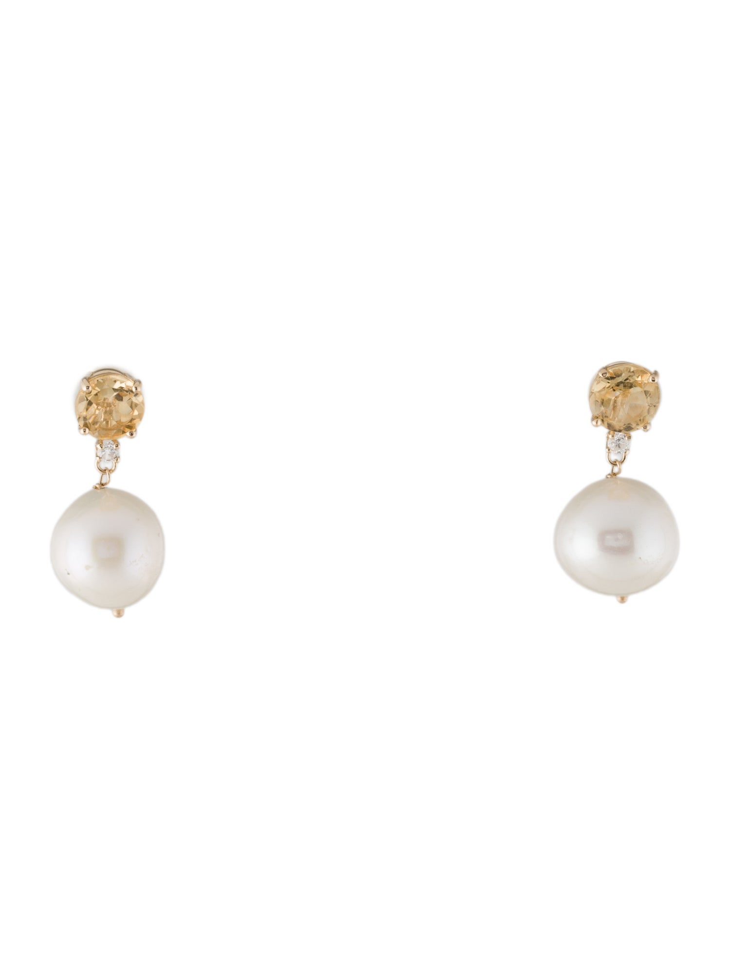Earrings 14K Pearl, Citrine & Diamond Drop Earrings