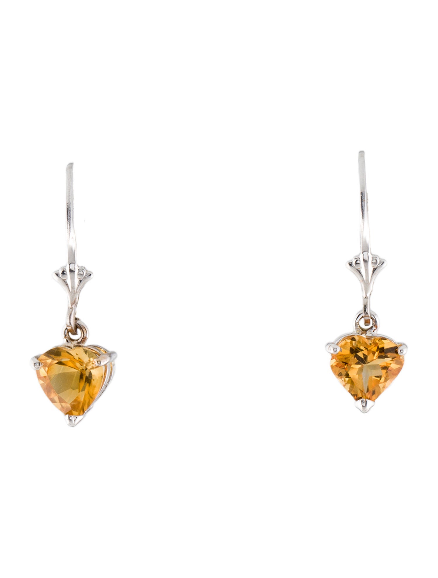 Earrings 14K 2.50ctw Citrine Heart Solitaire Drop Earrings