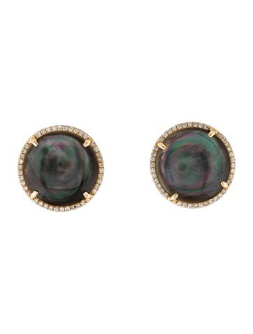 Earrings Stud 14K Mother of Pearl & Diamond Round
