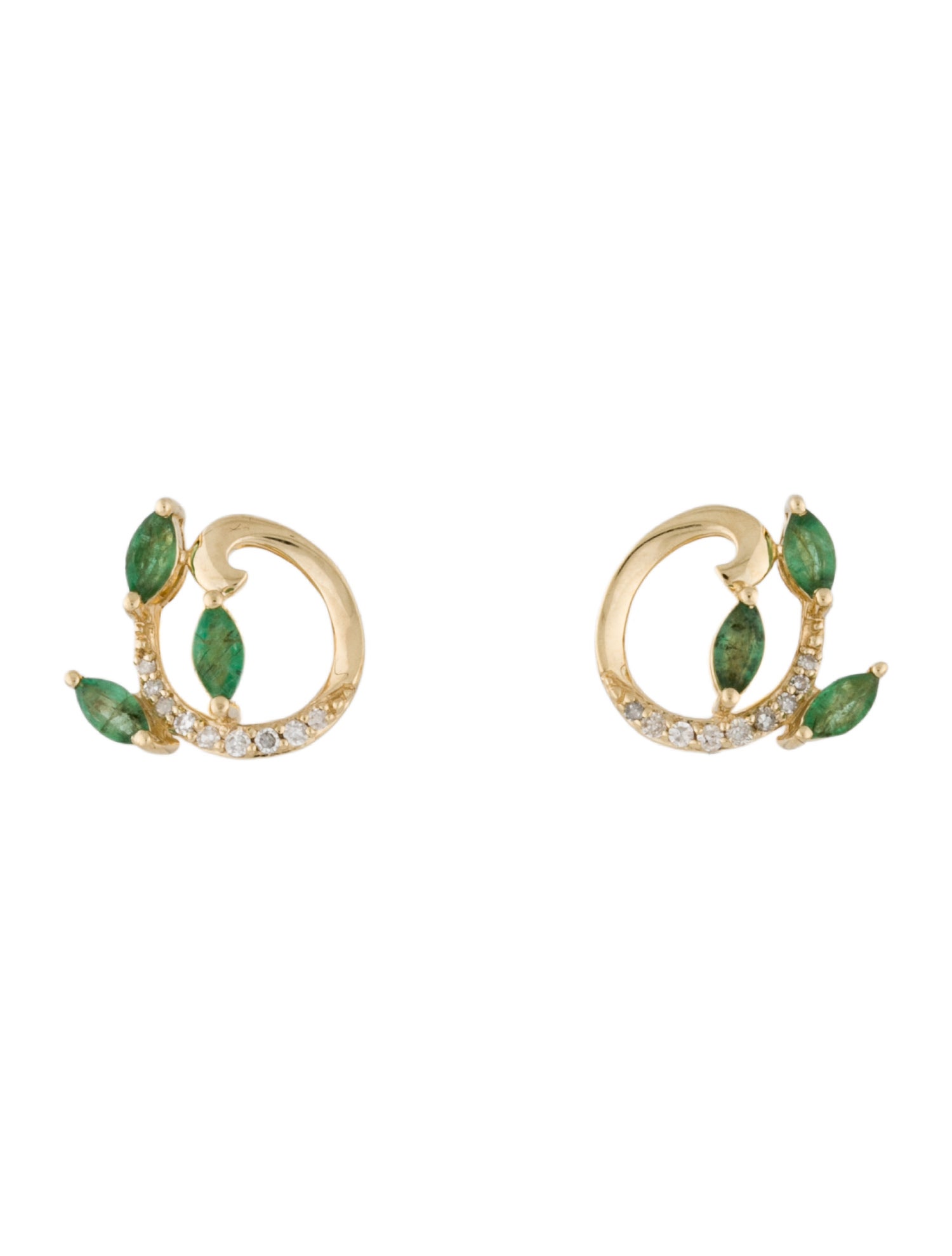 Earrings 14K Emerald & Diamond Sprout Stud Earrings