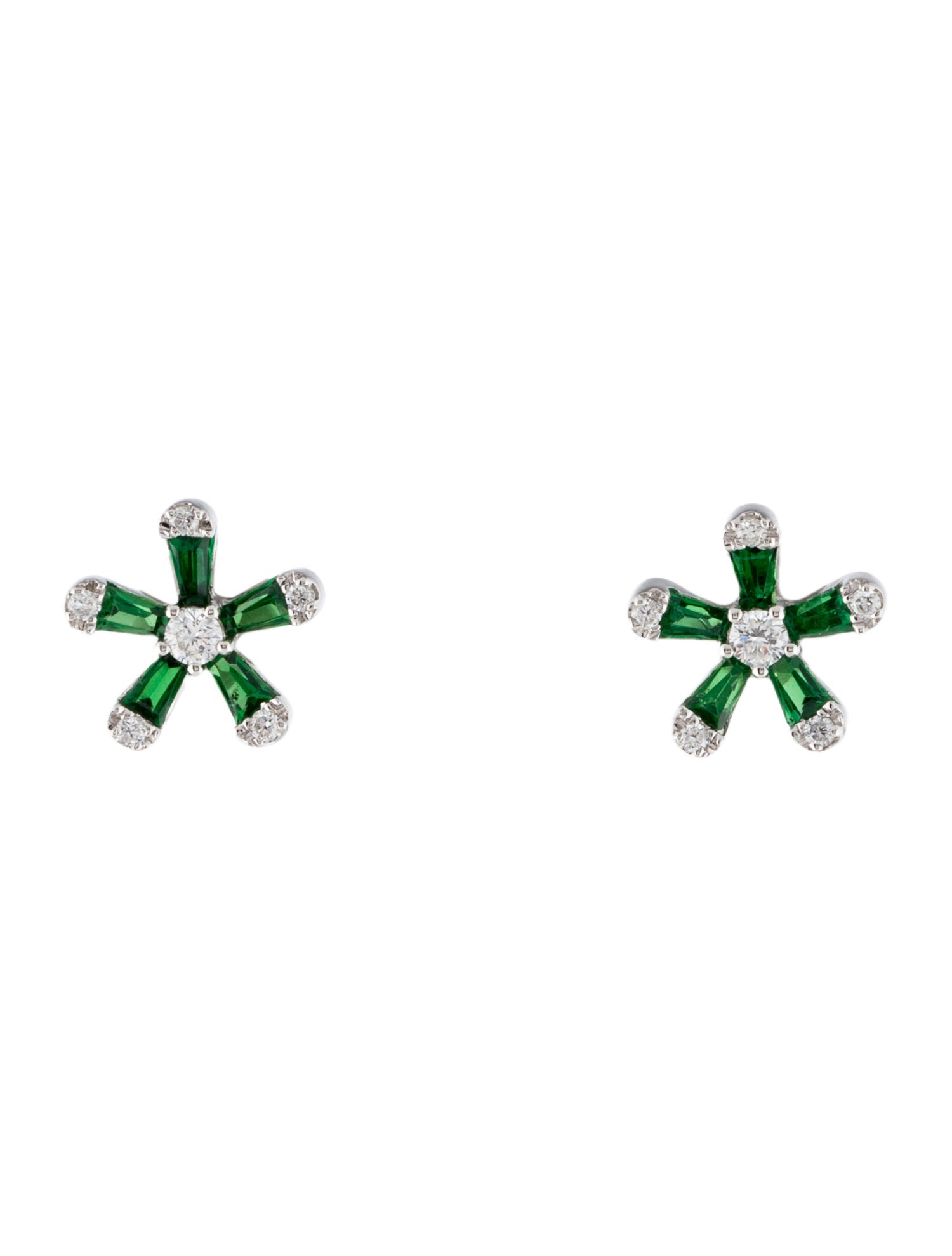Earrings 14K Tsavorite & Diamond Flower Stud Earrings