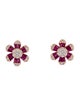 Earrings 14K 1.38ctw Ruby & Diamond Flower Stud Earrings