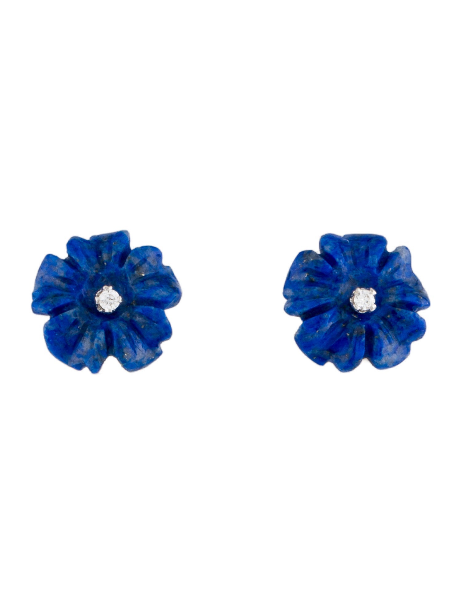 Earrings 14K Lapis Lazuli & Diamond Flower Stud Earrings