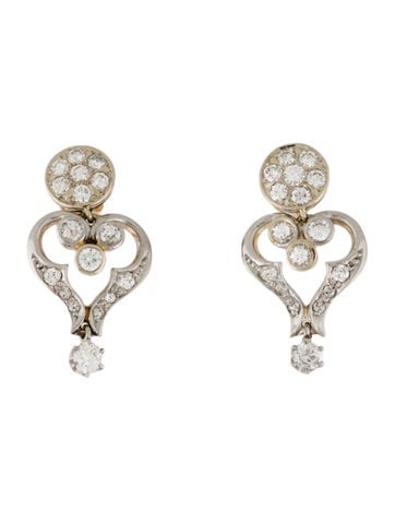Earrings Drop 14K Two-Tone Diamond Heart